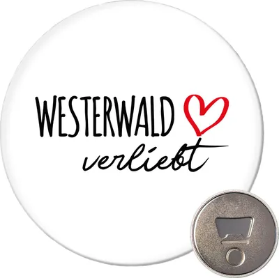 Produktbild von Huuraa Magnet Westerwald verliebt 59mm Kühlschrankmagnet rund Flaschenöffner Geschenkidee