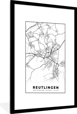 Produktbild von MuchoWow® Gerahmtes Poster Stadtplan - Reutlingen - Stadtplan 60x90 cm - Poster mit Schwarzem Bilderrahmen Wandposter Rahmen Foto Bilder - Dekoration - Wandposter Wohnzimmer - Hochwertig