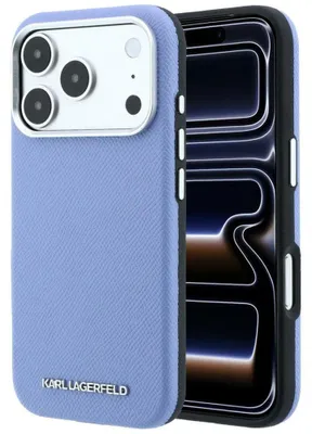 Obrázok produktu pre Puzdro na iPhone 18 Pro / 17 Pro s technológiou MagSafe, dizajn Karl Lagerfeld, textúrované, predĺžené logo, modrá farba