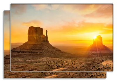 Produktbild von Wallario Frühstücksbrettchen 2er Set aus Glas, je 20 x 30 cm, mit rutschfesten Füßen, Motiv Monument bei Sonnenuntergang