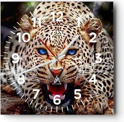 Produktbild von Wanduhr - Quadrat - Glasuhr - Panther Tier - 30x30cm - Schleichendes Uhrwerk - Lautlos - zum Aufhängen bereit - Dekoration Modern - Wanddekoration aus Glas - C4AC30x30-3506