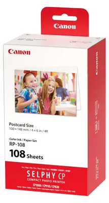 Image de Canon SELPHY RP-108 : Pack combiné encre et papier – Cartouches d'encre originales Canon pour imprimante photo (pack de 2) et 108 feuilles de papier photo (100 x 148 mm)
