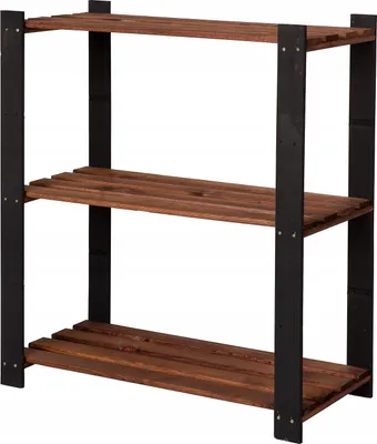 Zdjęcie produktu dla STOLMAK Regał na Buty 80x90x38 cm Sosna Czarny Brąz Lite Drewno 3 Półki Szafka na Obuwie