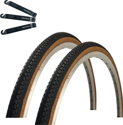 Immagine prodotto di 2 pneumatici per bicicletta Roverstone 27" nero/marrone 37-630 (27x1 3/8) incl. leva per pneumatici maxxi4you
