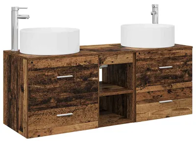 Imagen del producto de Juego de muebles de baño, 3 piezas, madera reciclada, 49,5 x 44,5 x 65,5 cm