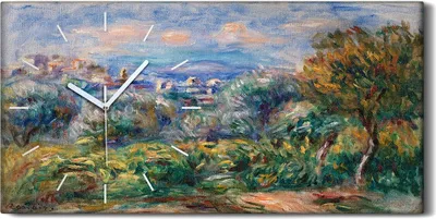 Produktbild von Wanduhr Uhr Wandbild Leinwand 60x30 Gemälde Abstrakte Wald Bäume Stadt Himmel - weiße Hände