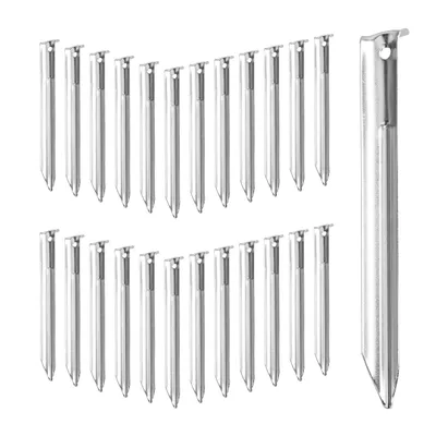 Image de Piquets de tente Relaxdays, lot de 25, en acier, profil en V, dimensions : 18 x 2 x 1,5 cm, piquets d'ancrage pour tentes, pavillons et bâches, couleur argent