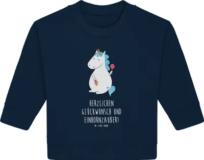 Produktbild von Mr. & Mrs. Panda Organic Baby Pullover Einhorn Baby 12. - 18. Monat - French Navy - Geschenk, Mutter, Bullover, Einhörner, Unicorn, Babyglück, Geburtstag