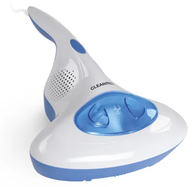 Immagine prodotto di CLEANmaxx, aspirapolvere portatile per acari | Aspirapolvere antacari con luce UV-C | Pulizia e disinfezione in un'unica soluzione | Include filtro HEPA | Blu/Bianco