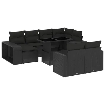Produktbild von Gartenmöbelset, 11-teilige modulare Loungesitzgruppe für 8 Personen, Poly Rattan Schwarz, verstellbarer Tisch, inklusive dicker Kissen, UV-beständig