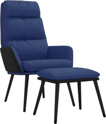 Produktbild von Relaxsessel mit Hocker Blau Stoff und Kunstleder