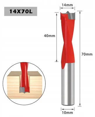 Obrázek produktu pro PasaDocNC vrták pro dřevo, 14mm stopka, 10mm průměr, 70mm délka, levotočivý