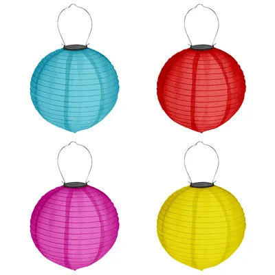 Produktbild von 4er Set Solar LED Lampion Ø 20 cm Party Garten Laterne Bunt Deko Lampenschirm Lampe Kugel Gartenlampion