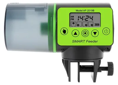 Obrázek produktu pro Automatický dávkovač krmiva do akvária – dávkovač krmiva pro ryby – programovatelný časovač – LCD displej – 3 úrovně dávkování – kapacita 200 g