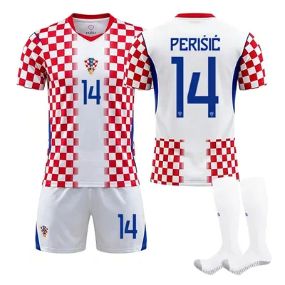 Immagine prodotto di #14 PERISIC Maglia da calcio della Croazia per i Mondiali 2026, disponibile per bambini e adulti. TAGLIA:22
