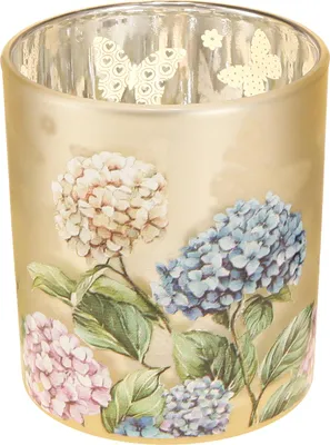 Produktbild von Dekoratives Windlicht mit romantischen Blumenmotiven aus Glas, 4 Stück