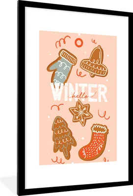 Produktbild von MuchoWow® MuchoWow® Gerahmtes Poster Hallo Winter" - Sprichwörter - Zitate 60x90 cm - Poster mit zchwarzem Bilderrahmen - Dekoration - Wandposter Wohnzimmer - Hochwertig
