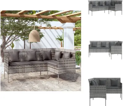 Produktbild von vidaXL Sofa in L-Form mit Kissen Poly Rattan Grau -  Gartensofas