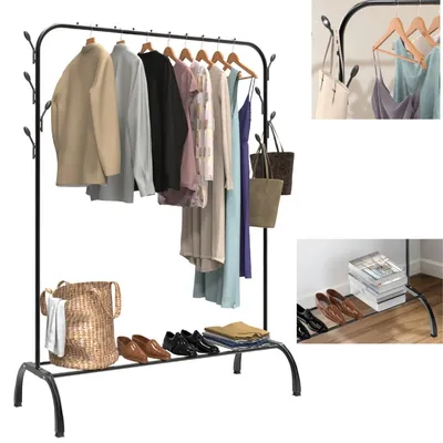 Image de Porte-vêtements - Porte-manteau avec une barre - Structure en métal - Étagère pour le rangement - Capacité de charge : 50 kg - Largeur : 110 cm - Rangement polyvalent - Noir