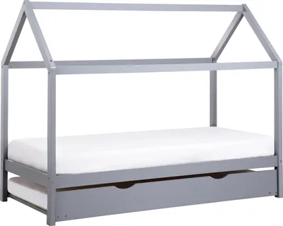 Produktbild von BELIANI Hausbett für Kinder Grau Kiefernholz mit Ausziehbett Lattenrost 90x200 cm Bettgestell Hausform Kinderzimmer Kinderbett Jugendbett Ausziehbett