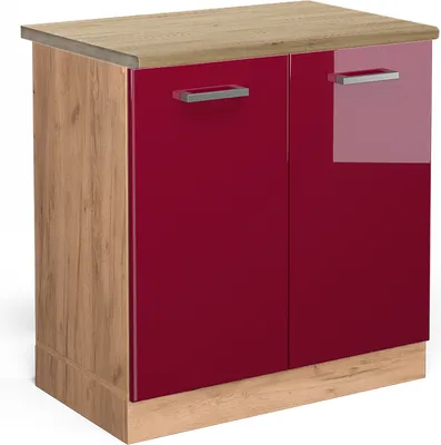 Image de Meuble bas sous-évier Vicco R-Line Rouge brillant 80cm , PT Chêne, Model 46333