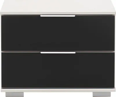 Produktbild von Schlafzimmer Nachttisch Nachtschrank in weiß mit schwarzem Glas ELSTRA-43, B/H/T ca. 52/40/38 cm