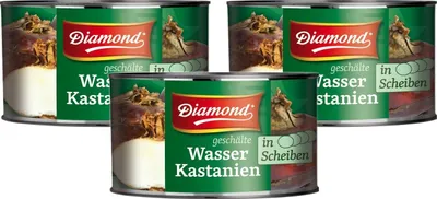 Produktbild von 3er-Pack DIAMOND geschälte Wasserkastanien in Scheiben 227g / 140g Abtropfgewicht