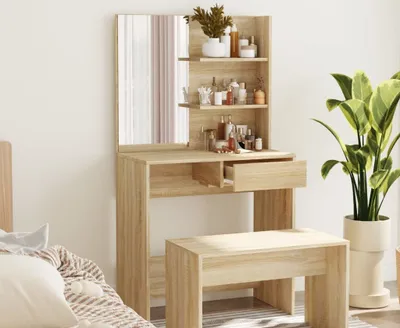 Produktbild von The Living Store Schminktisch mit Spiegel Sonoma-Eiche 74,5x40x141 cm