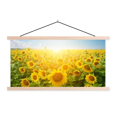 Produktbild von MuchoWow® Textilposter Sonnenblume - Sonne - Wolken 60x30 cm mit holzfarbenen Rahmen - Dekoration