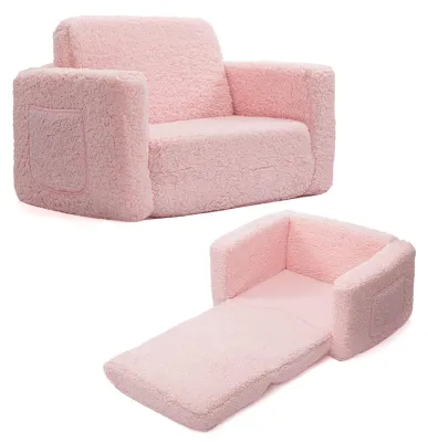 Zdjęcie produktu dla Fotel dla dzieci - Rozkładana sofa 2w1 - Sherpa - Różowy - 43,2 x 60 x 43,2 cm