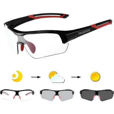 Produktbild von Falkann Elite Fahrradbrille Photochrom Rot – Sportbrille mit selbsttönender Linse – UV400 Radbrille für Damen & Herren – inkl. Myopie-Einsatz