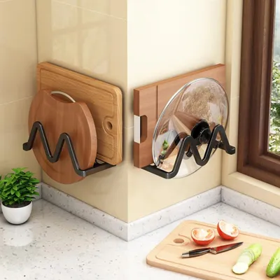 Immagine prodotto di Organizzatore metallico bianco per coperchi di pentole e taglieri, con 2 scomparti, ideale per un'organizzazione salvaspazio in cucina