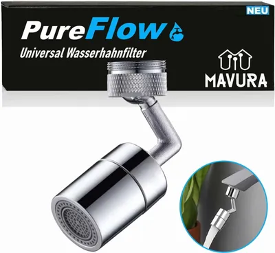 Immagine prodotto di PureFlow filtro universale a spruzzo rubinetto orientabile soffione doccia 720° soffione doccia