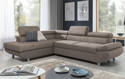 Produktbild von Ecksofa Sofa PANOS Stoff Esito Dunkelbeige mit Schlaffunktion Ottomane Links