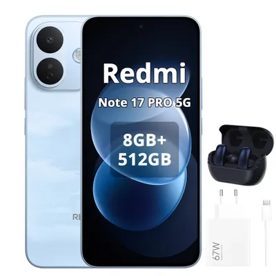 Productafbeelding van Xiaomi Redmi Note 17 Pro 5G smartphone, 8340mAh, 8/512GB, zwart (inclusief 67W oplader en Bluetooth-koptelefoon), AI-gegenereerde afbeelding