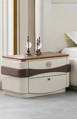 Produktbild von Bett Sitzbank 2x Nachttische Weiß Schlafzimmer Komplett Modern Design