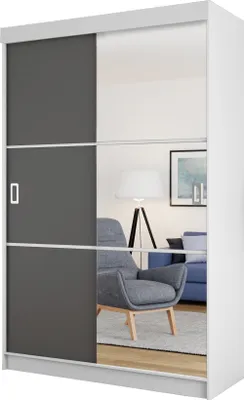 Produktbild von KIER FURNITURE Kleiderschrank mit Schiebetüren BILL 3, Schlafzimmer Schrank, Garderobeschrank, Flurschrank Weiß&Anthrazit 200x205x59 cm