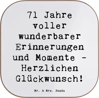 Produktbild von Mr. & Mrs. Panda Tischuntersetzer Spruch 71. Geburtstag Erinnerungen - Weiß - Geschenk, unvergessliche Momente, Familie, Coaster, Geburtstagsgeschenk, Untersetzer Gläser