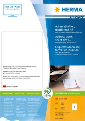 Produktbild von Adressetiketten Premium Blattformat A6 105x148 mm weiß Papier matt 800 St.