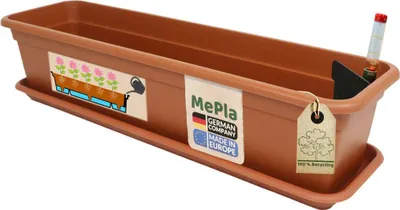 Produktbild von MePla - Set - Balkonkasten Balcony mit Bewässerung 60 cm + Wasserstandsanzeiger + Untersetzer - Terra
