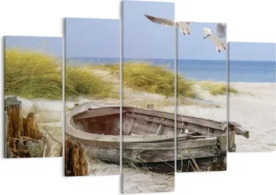 Produktbild von Bild auf Leinwand - Leinwandbild - 5 Teile - Strand Möwen £ódŸ - 150x100cm - Wand Bild - Wanddeko - Wandbilder - Leinwanddruck - Bilder - Wanddekoration - Leinwand bilder - Wandbild - EA150x100-4170