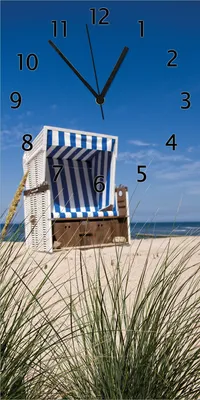 Produktbild von Wallario Design Wanduhr bedruckt, Größe 30 x 60 cm, Motiv: Strandkorb