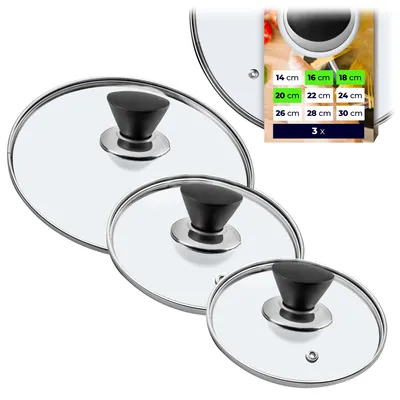Image de KADAX Couvercle de casserole "Taranto", set de couvercles résistants à la chaleur en verre avec poignée, trois tailles (16+18+20 cm)