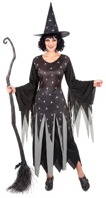 Produktbild von Düstere Spinnen-Hexe Halloween-Damenkostüm schwarz-grau - Einheitsgröße (40)