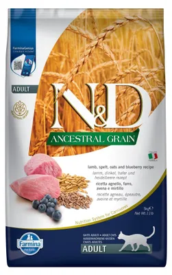Zdjęcie produktu dla Farmina N&D Cat Ancestral Grain Lamb Adult 5kg Sucha Karma Dla Kota Jagnięcina z Borówką