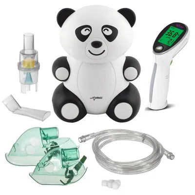 Obrázek produktu pro Dětský inhalátor Promedix PR-812 panda, nebulizátor, maska, sada filtrů + bezkontaktní lékařský infračervený teploměr Promedix PR-960