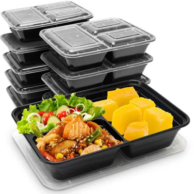 Produktbild von 20 Meal Prep Boxen m. Deckel u. 3 Fächern, Bento-Boxen für 1,2 l, wiederverwendbare Essensboxen für Mitnahme, Aufbewahrung und Einfrieren