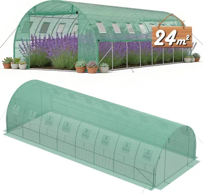 Produktbild von UISEBRT Gewächshaus Tunnel 800x300x200 cm aus Stahl mit PE-Netz 140g, Belüftungsfenster & Reißverschlusstüren, Gartentunnel Tomatenhaus Insektenschutz