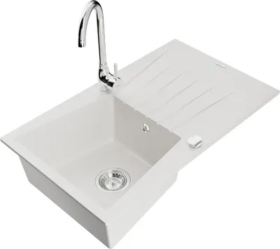 Produktbild von Mexen Cesar 1 Becken-Granitspüle mit Abtropffläche und Mischbatterie Telma, Weiß - 6514-20-670200-00