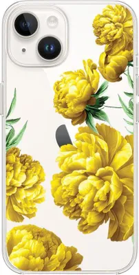 Produktbild von Flexible Hülle für das iPhone 13 Mini, TPU Silikon transparent, Blumen, gelbe Pfingstrosen